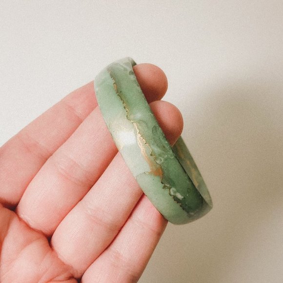 Faux Green + Gold Liquid Marble Bangle Bracelet - Picture 6 of 10